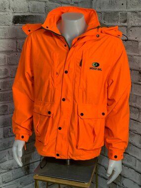 Mossy Oak Jacket Mens M Orange Hooded Lightweight Hunting Fishing Outdoor Coat